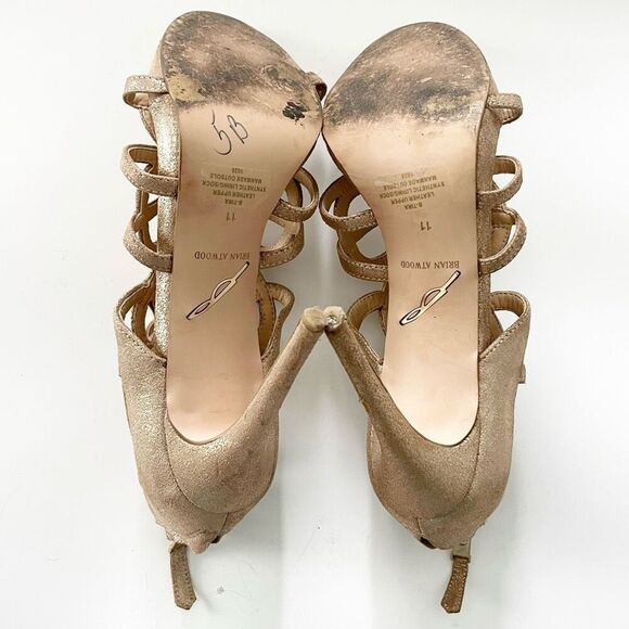 Brian Atwood Tira Metallic Gold Strappy Sandals Size 11 - Picture 6 of 6